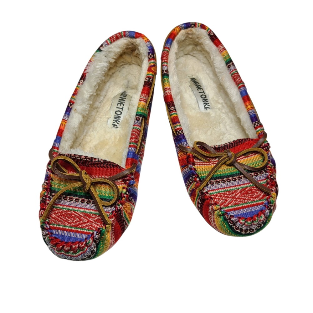 Minnetonka Colorful‎ Sz 7M Moccassins Slip On Sherpa Lined Boho Western Winter